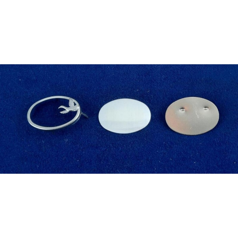 Brosche Oval klein 3-tlg Seidenmal FIMO silberfarbig 38 x 28 x 4,5mm