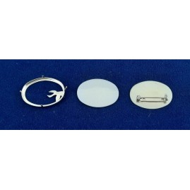 Brosche Oval klein 3-tlg Seidenmal FIMO silberfarbig 38 x 28 x 4,5mm