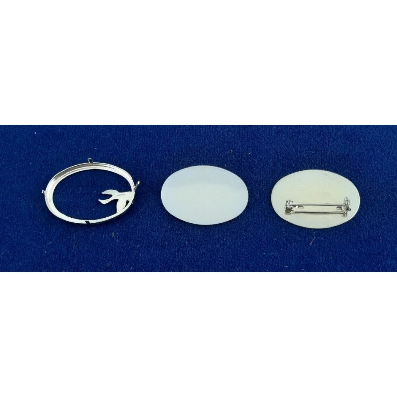 Brosche Oval klein 3-tlg Seidenmal FIMO silberfarbig 38 x 28 x 4,5mm