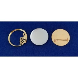 1 Set Brosche Rund groß 3-tlg Seidenmal FIMO goldfarbig 43,4 x 42 x 5mm - BR43425RDGRGO