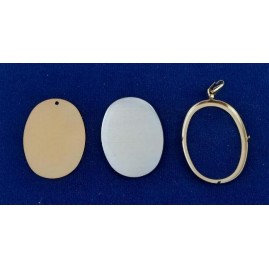 1 Set Brosche Oval groß 3-tlg Seidenmal FIMO goldfarbig 50 x 36 x 3mm - BR50363OVGRGO