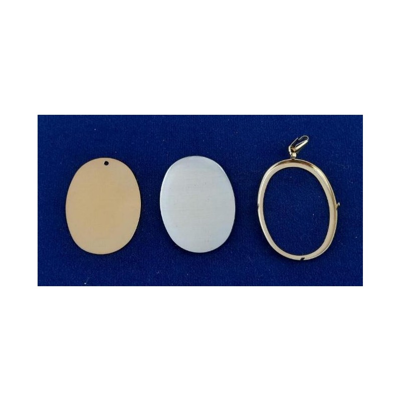 1 Set Brosche Oval groß 3-tlg Seidenmal FIMO goldfarbig 50 x 36 x 3mm - BR50363OVGRGO