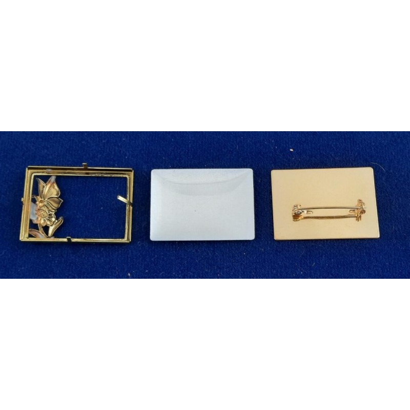 Brosche Rechteck groß 3-tlg Seidenmal FIMO goldfarbig 40 x 30 x 4,5