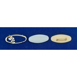 1 Set Brosche Oval groß lang 3-tlg Seidenmal FIMO goldfarbig 55 x 25 x 3,8mm - BR552538OVLAGO