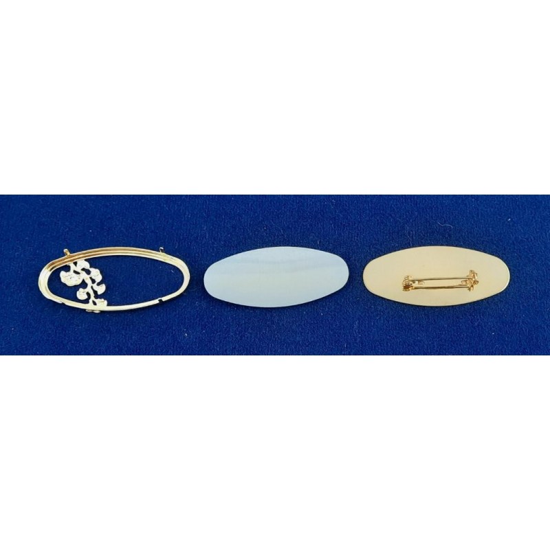 1 Set Brosche Oval groß lang 3-tlg Seidenmal FIMO goldfarbig 55 x 25 x 3,8mm - BR552538OVLAGO