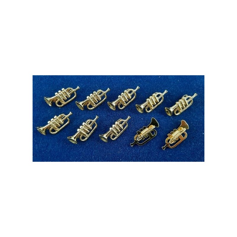 Brosche Emblem Anhänger "Trompete" 28,5 x 13 x 7,8 x 0,80mm Nadel Guß goldfarben 10 Stück