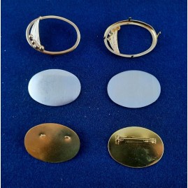 2 Sets Brosche Oval klein 3-tlg Seidenmal FIMO goldfarbig 38 x 28 x 5mm BR38285OVKLGO