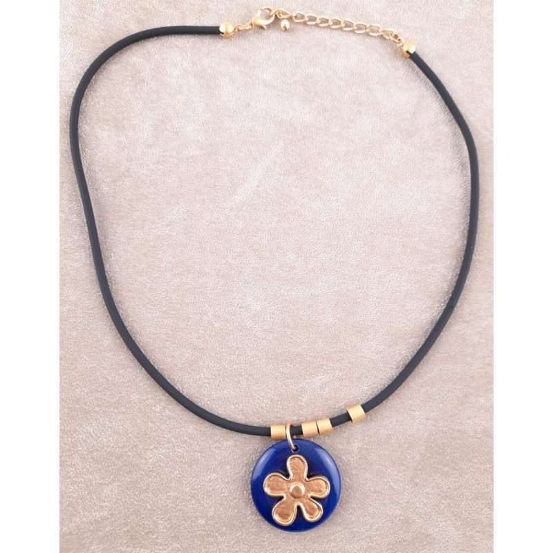 Anhänger Kette blau gold Umfang 46cm Blume 27 x 30 x 7mm 1 Stück AN27307BLGO