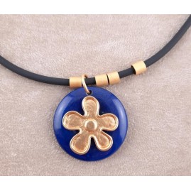 Anhänger Kette blau gold Umfang 46cm Blume 27 x 30 x 7mm 1 Stück AN27307BLGO