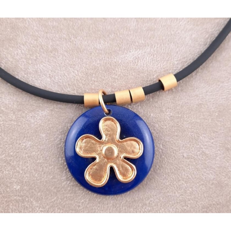 Anhänger Kette blau gold Umfang 46cm Blume 27 x 30 x 7mm 1 Stück AN27307BLGO