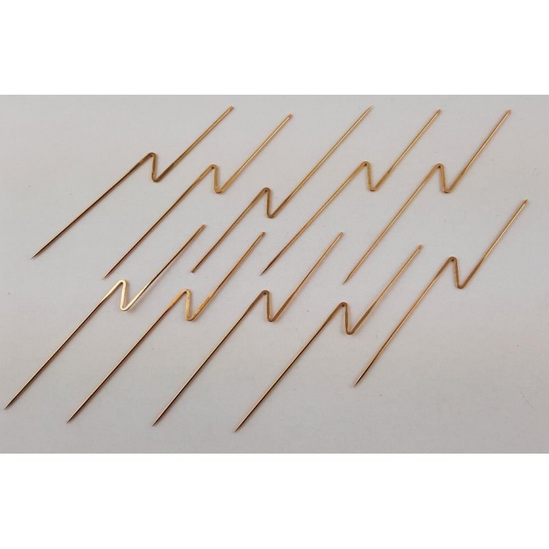 10 Stück Hutnadeln 120 x 13mm Spitze Gewinde Messing vergoldet - HN12013MSGO