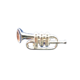 10 Stück Brosche Emblem Anhänger "Trompete" 28,5 x 13 x 7,8 x 0,80mm Nadel Guß goldfarben - BRTROMPETE1