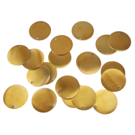 20 Stück Platten rund 1x Loch oben 20 x 0,4mm Loch Tombak gebeizt goldfarbig- PL2004TBGB