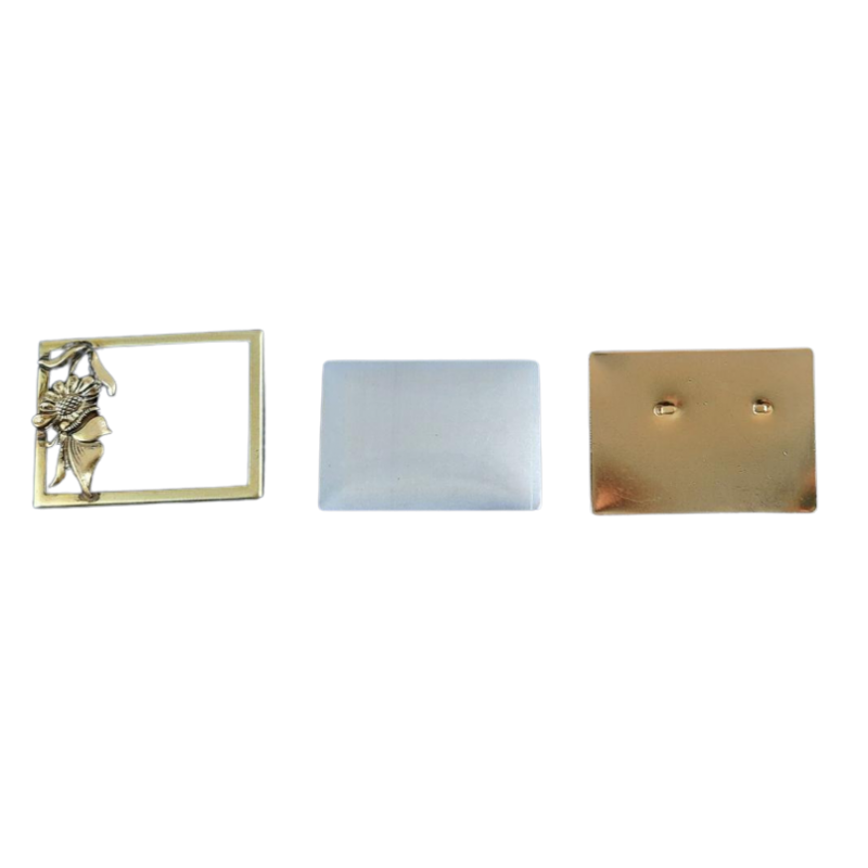 1 Set Brosche Rechteck groß 3-tlg Seidenmal FIMO goldfarbig 40 x 30 x 4,5 - BR403045REGRGO