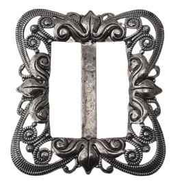 5 Stück Gürtelschnallen 50 x 43 x 4mm für Bänder max 28mm Tombak versilbert schwarz eingelassen  GS50434TBSISW