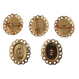 10 Stück Broschen 27,5 x 23,2 x 7,5mm ovale Platte vertieft Leistel Messing gebeizt - BR2723MSGB